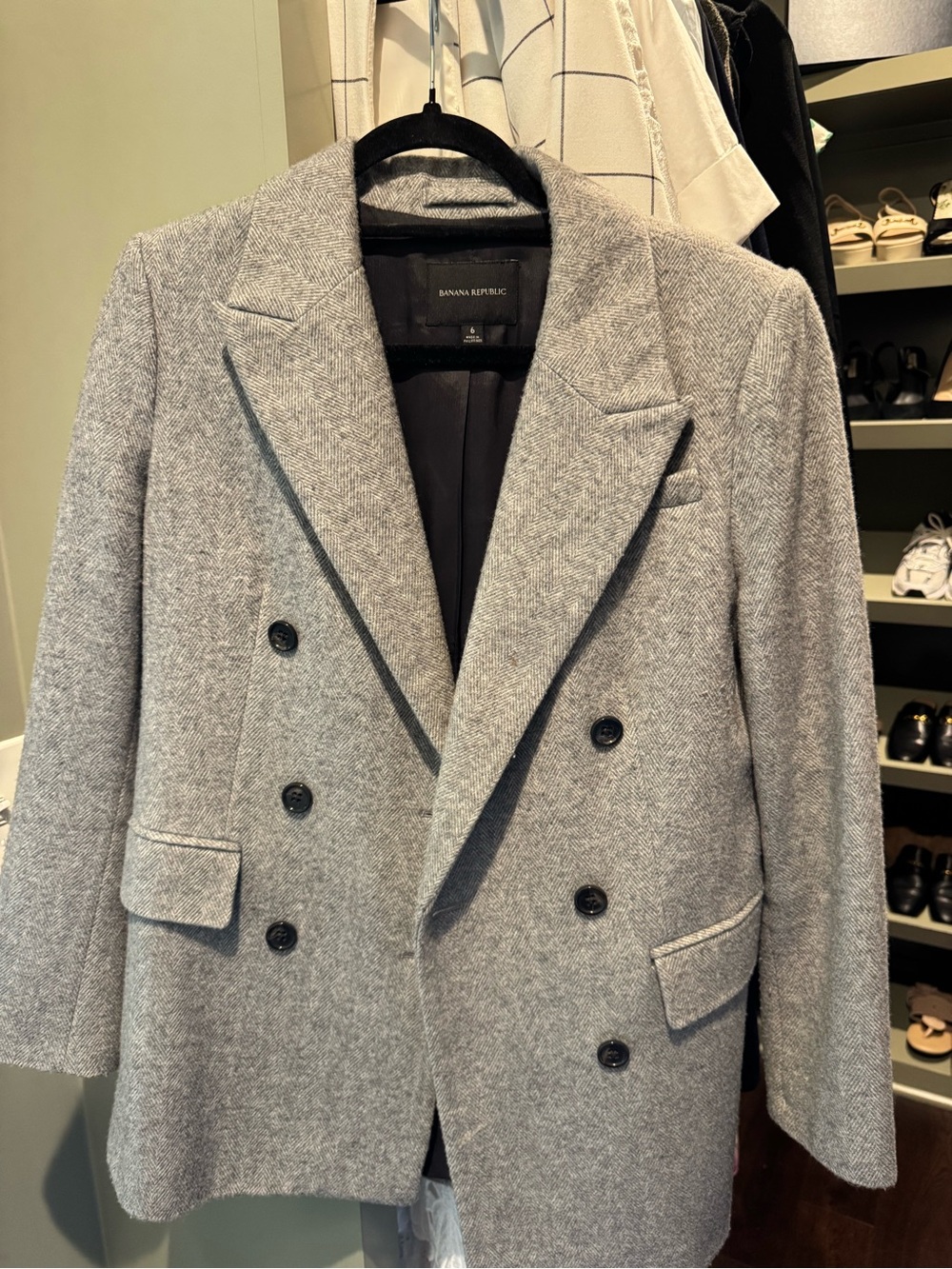 Banana Republic Gray Double-Breasted Wool Blend Blazer